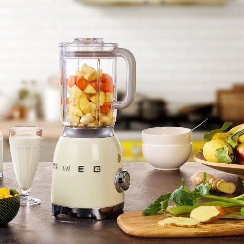 Blender Mixeur SMEG 1.5L 800W avec 4 Vitesses et 4 Fonctions - Esthétique Années 50 Créme