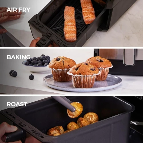Friteuse Air Fryer sans huile KENWOOD 1700W 8L Double Panier et Bacs XXXL Dual Zone Technologie - Écran Tactile et 8 Programmes - kHealthy FRY TWIN