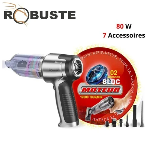 Aspirateur Souffleur Robuste Sans Fil Rechargeable 7 Accessoires 80 W Filtre Lavable