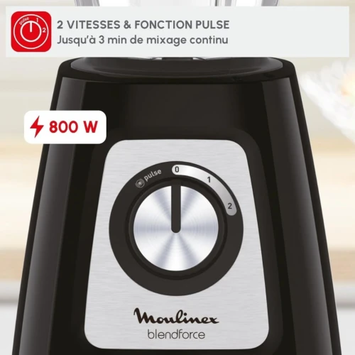 Blender Mixeur Moulinex BlendForce En Verre 1.75L 800W - 2 Vitesses + Fonction Pulse et Verre Doseur