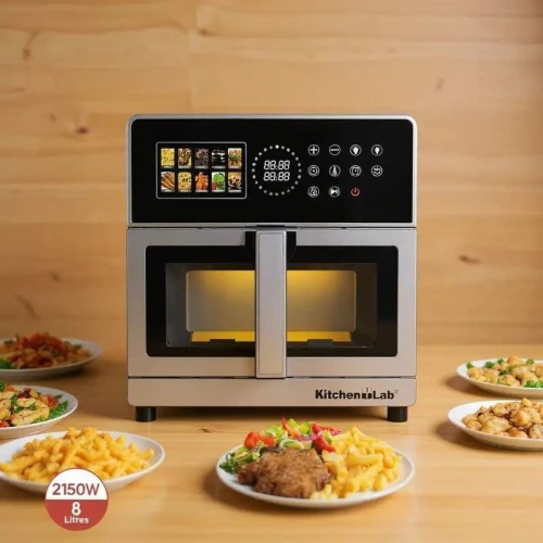 Friteuse Air Fryer Inox 8L 2150W à air Double Résistances Écran Tactile Fenêtre Visible - 10 Programmes - KitchenLab Easy Fry & Grill
