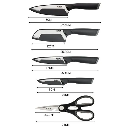 Ensemble de Couteaux Tefal Comfort 05 Pièces en Acier Inoxydable avec Ciseau et Etuis de Protection - K2215S55