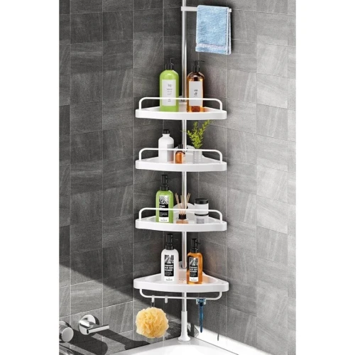 Étagère De Coin Réglable 4 étages avec Porte-Serviettes 15kg 260cm pour Douche et Salle de bain 