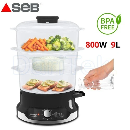 Cuiseur Vapeur Seb Ultracompact 3 Étages 800W 9L avec Minuterie et SANS BPA - VC204800