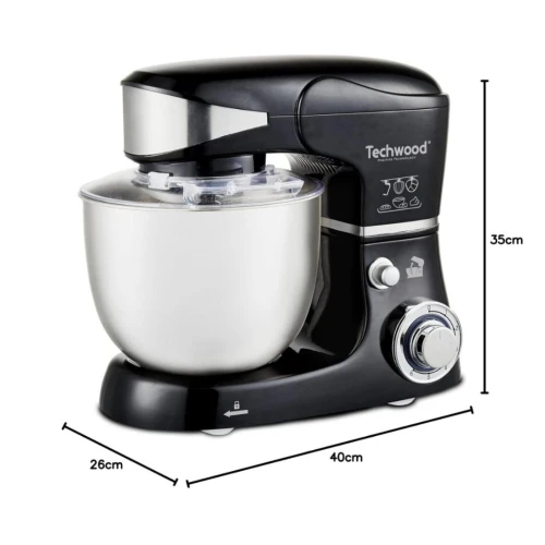 Robot Pétrin Multifonction Techwood 6 Vitesse 5 L 1000W Avec Bol En Inox Noir - عجانة 5 لتر