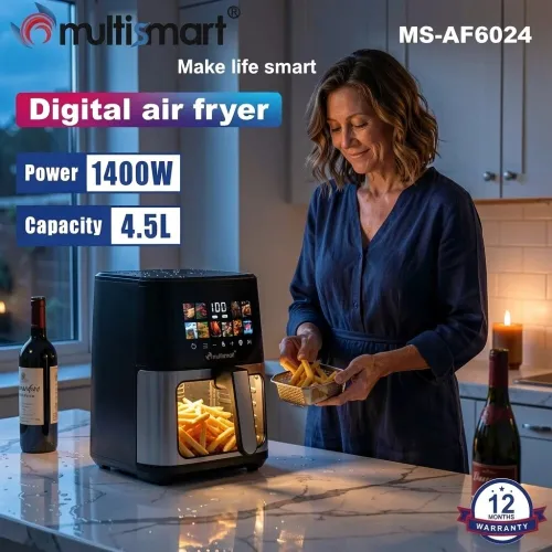 Air Fryer Friteuse Sans Huile Multismart 4.5L 1400W avec Ecran Tactile et 10 Programmes Prédéfinis - MS-AF6024