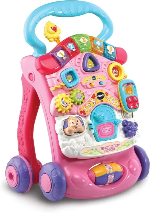 VTech Super Trotteur Parlant 2En1 pour Bébé Pliable Rose - Version FR - Cadeau Bébé