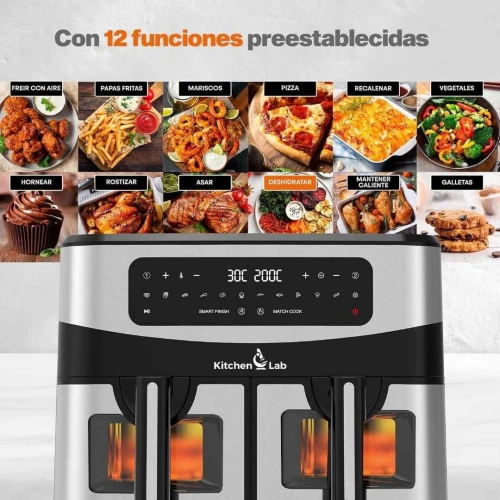 Friteuse à Air Sans Huile Kitchen Lab Multifonction - 9L 2400W à 2 Paniers Bacs قلاية هوائية