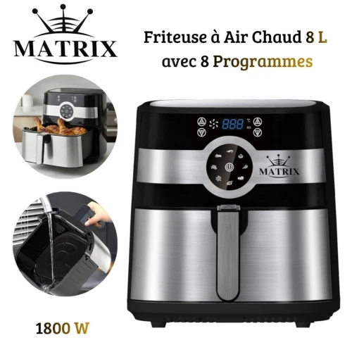Friteuse Air Fryer Matrix sans huile 8L 1800W - 8 Programmes et Écran Tactile Inox - مقلاة هوائية