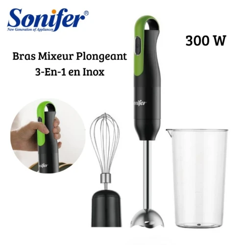 Bras Mixeur Plongeant Sonifer 3EN1 Inox 300W Avec Fouet Et Verre Doseur 700ml - خلاط يدوي