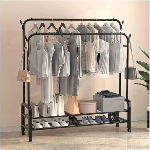 Penderie Double Barre 48 KG Avec 2 Etagères 4 Porte-Chapeaux Et 4 Roux - علاقة ملابس مزدوجة