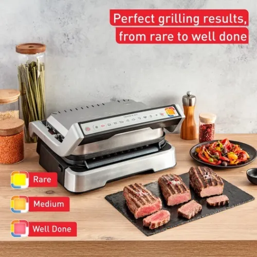 Panineuse Grill À Viande Électrique Tefal 2En1 - 2100W Ouverture 180 avec 09 Programmes et Système de Cuisson Automatique - OptiGrill GC772D10