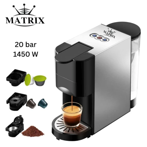 Machine À Café Cafétiere Matrix 3En1 Multi capsules et Poudre 20 Bar 1450 W en Inox - ماكينة قهوة