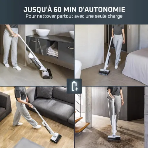 Aspirateur Balai Laveur Rowenta Sans Fil - Sec Humide Auto-Nettoyage et séchage X-Clean10 - GZ7035WO