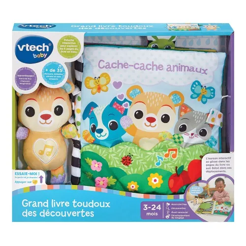 VTech Grand Livre Toudoux des Découvertes - Livre sensoriel En tissu avec Peluche interactive