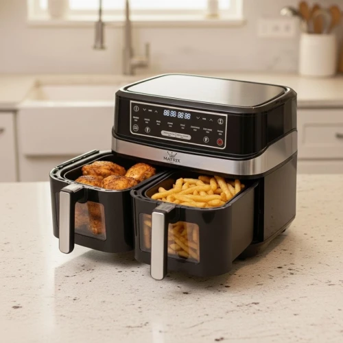 Friteuse Air Fryer Matrix Double Tiroirs 9L 1600W À Air Chaud - 8 Programmes Tactile Double zone