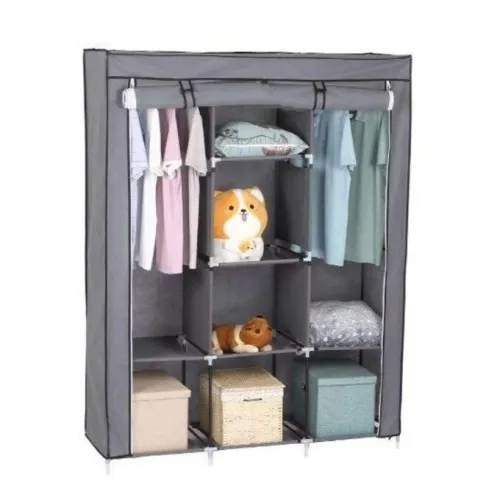 Armoire de Rangement en Tissu de Vetements Demontable Gris خزانة ترتيب الملابس