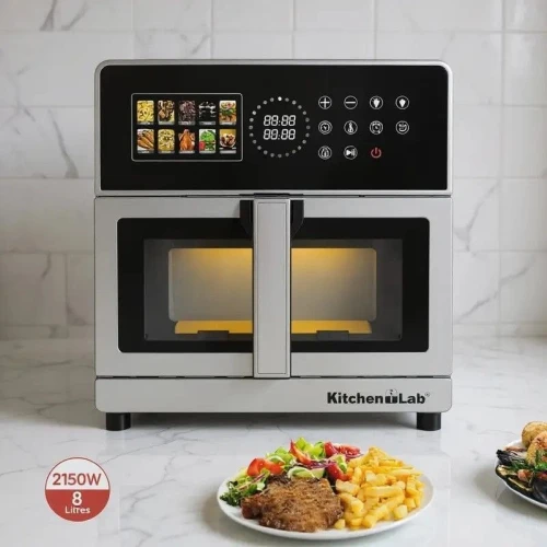 Friteuse Air Fryer Inox 8L 2150W à air Double Résistances Écran Tactile Fenêtre Visible - 10 Programmes - KitchenLab Easy Fry & Grill