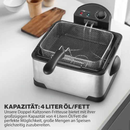  Friteuse Double a Huile avec 3 paniers - 4 Litres 2000W En Inox Clatronic قلاية كهربائية بالزيت
