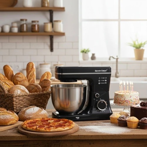 Robot Pétrin Pâtissier Silver Crust 1500W Bol Inox 5L avec 10 Vitesses et 3 Accessoires - عجانة