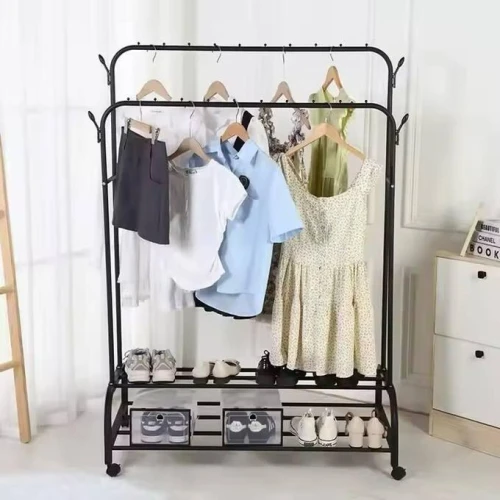 Penderie Double Barre 48 KG Avec 2 Etagères 4 Porte-Chapeaux Et 4 Roux - علاقة ملابس مزدوجة