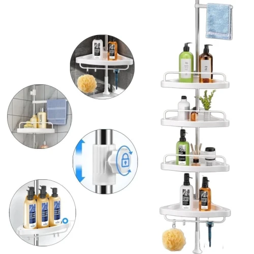 Étagère De Coin Réglable 4 étages avec Porte-Serviettes 15kg 260cm pour Douche et Salle de bain 