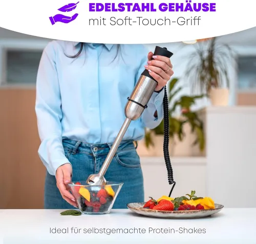 Bras Mixeur Plongeant Inox avec 4 lames 1000W Proficook خلاط يدوي