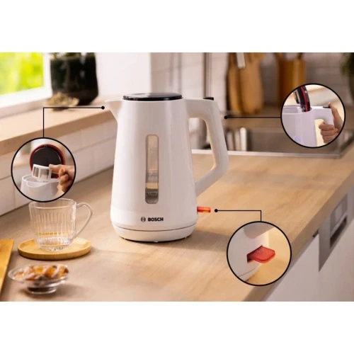 Bouilloire Électrique BOSCH Sans Fil 1.7L 2400W avec Filtre Anti Calcaire Blanc - غلاية كهربائية
