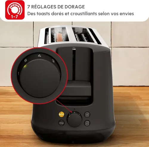Grille Pain Electrique Moulinex Double Fentes longues 1700W avec 7 Niveaux de Dorage et Mode éco, Décongélation, Réchauffage - Subito Select LS342D10
