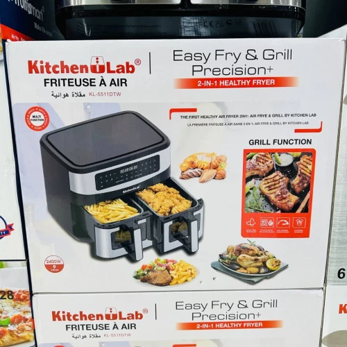 Friteuse à Air Sans Huile Kitchen Lab Multifonction - 9L 2400W à 2 Paniers Bacs قلاية هوائية