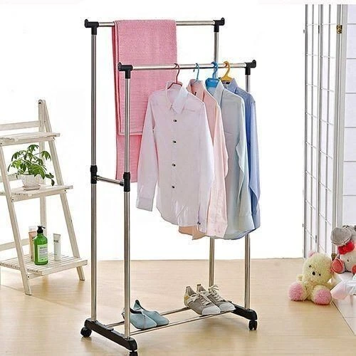 Penderie Double Barre 30 KG Avec 4 Roux En Inox