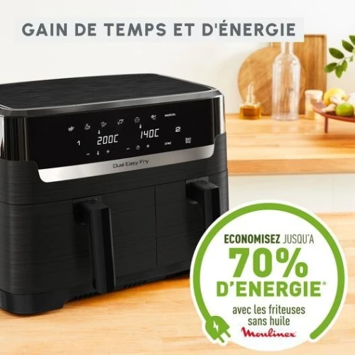 Friteuse Air Fryer Moulinex Double Tiroirs 8.3 L 2700 W À Air Chaud - 7 Programmes Tactile - قلاية