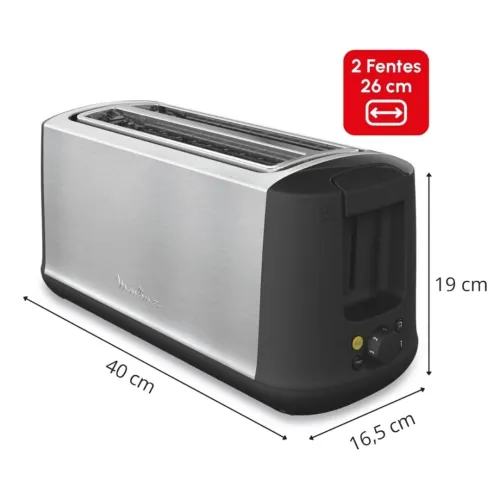 Grille Pain Electrique Moulinex Double Fentes longues 1700W avec 7 Niveaux de Dorage et Mode éco, Décongélation, Réchauffage - Subito Select LS342D10