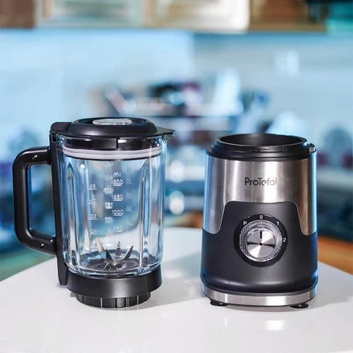 Blender Mixeur Protefal 1000W 2.2L 2 Vitesses + Turbo 6 Lames Inox Et Bol En Verre - خلاط كهربائي