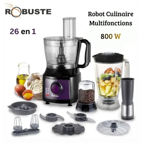 Robot Multifonction Robuste 8 Accessoires 26 Fonctions 800W 1.8L - روبوت مطبخ متعدد المهام