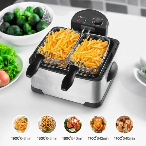  Friteuse Double a Huile avec 3 paniers - 4 Litres 2000W En Inox Clatronic قلاية كهربائية بالزيت