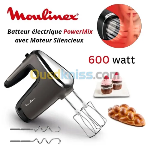 Batteur Électrique À Main 600W silencieux Multi Vitesses et Turbo - Moulinex PowerMix Silence 