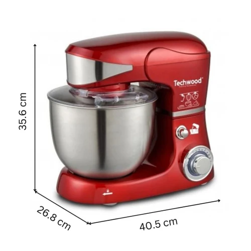 Robot Pétrin Multifonction Techwood 6 Vitesse 5 L 1000W Avec Bol En Inox Rouge - عجانة 5 لتر