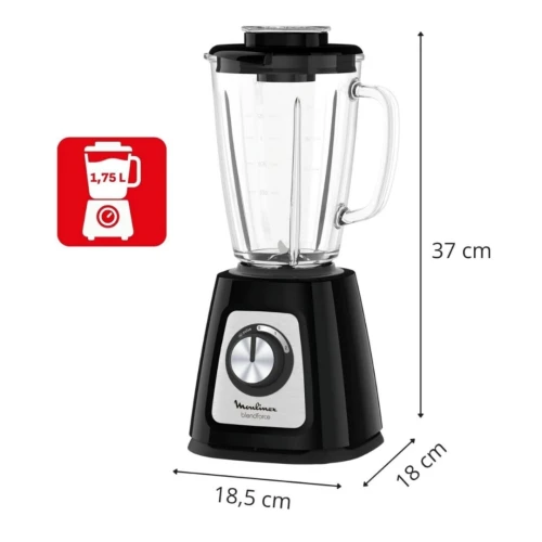 Blender Mixeur Moulinex BlendForce En Verre 1.75L 800W - 2 Vitesses + Fonction Pulse et Verre Doseur