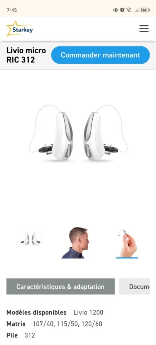 Appareil auditif Starkey Livio 1200 RIC 312