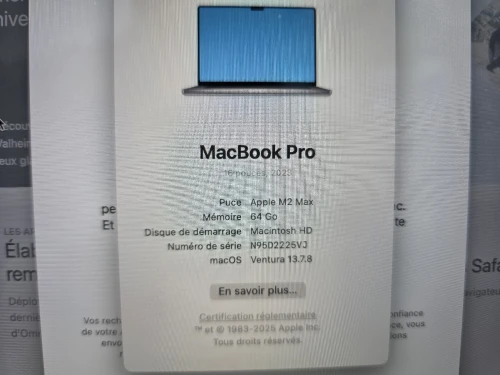 Macbook Pro M2 Max 64GB 1TB + 1TB Card SD 16pouce