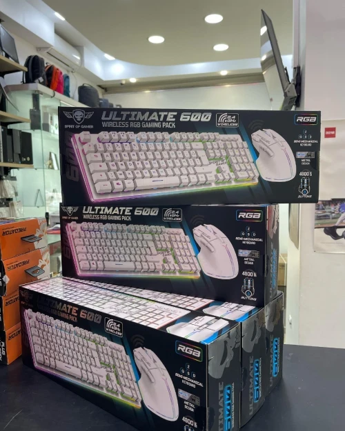 Ultimate 600 Sans fil RGB Clavier semi Mecanic Metallic Souris Buttons 4800dpu & Tapis PACK 