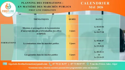 Calendrier FIRST LINE FORMATION des formations/séminaires : Avril/mai/juin 2026