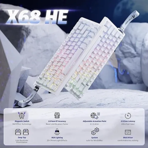 CLAVIER GAMING ATTACK SHARK X68 WHITE MECANIQUE MAGNETIQUE