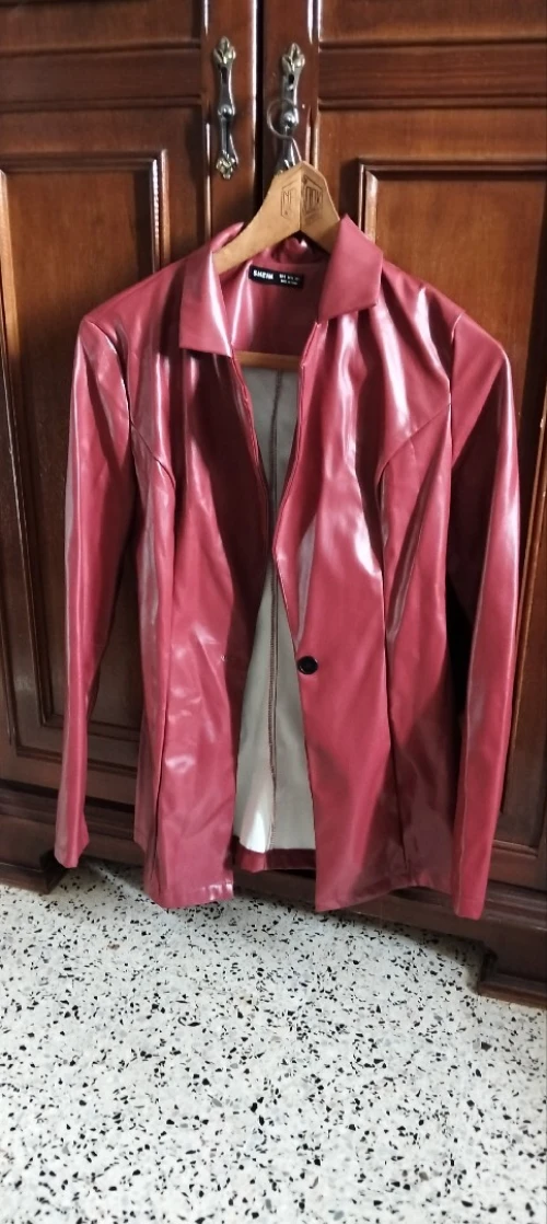 Veste bordeaux simili cuir mi long