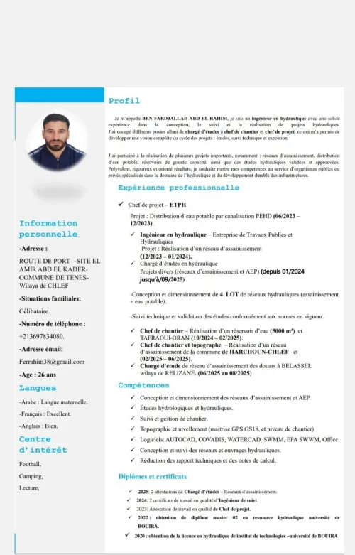 Ingénieur en hydraulique, étude et réalisation 