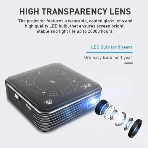 Video Projecteur 4K Android 9.0 2GB 16GB Mini LED Portable 2.4G 5G WiFi avec batterie