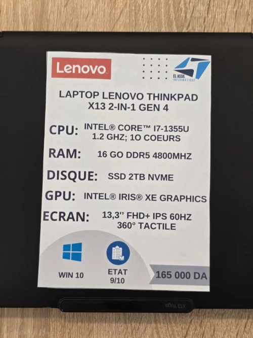 LENOVO THINKPAD X13 GEN-4  I7-1355U 16G 2T SSD 13'' IPS TACTILE 360 degré 9.5/10