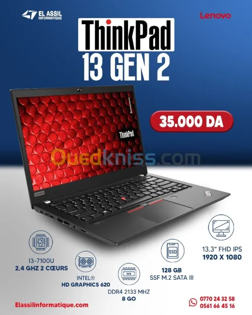 LENOVO THINKPAD 13  I3-7th 8GO 128G SSD 13'' HD