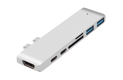 7 en 1 Double Type-c HUB Adaptateur USB C 4K HD Micro SD / Lecteur de Carte SD 2 USB 3.0